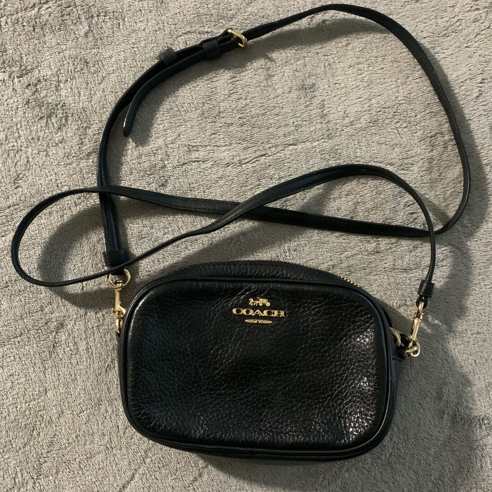 Coach Black Leather Belt Bag with Gold Logo